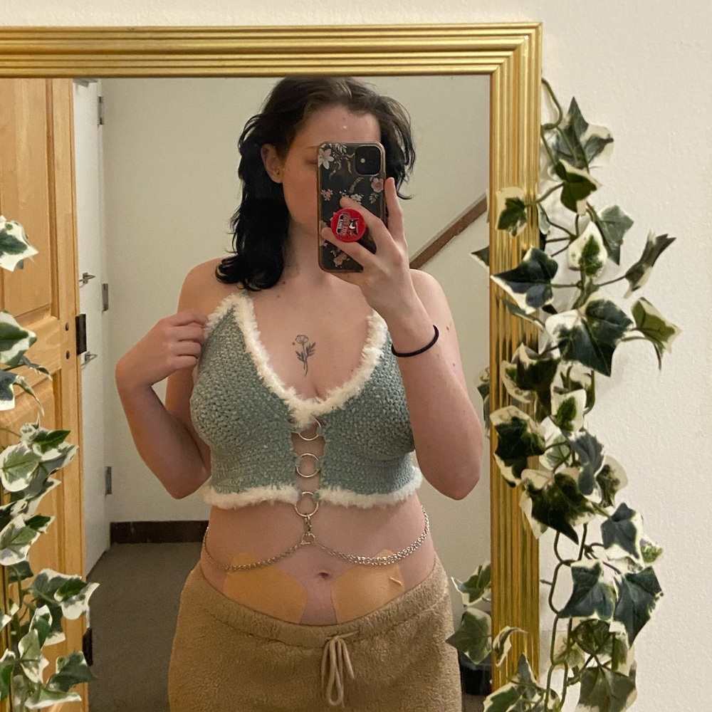 Teal crochet top